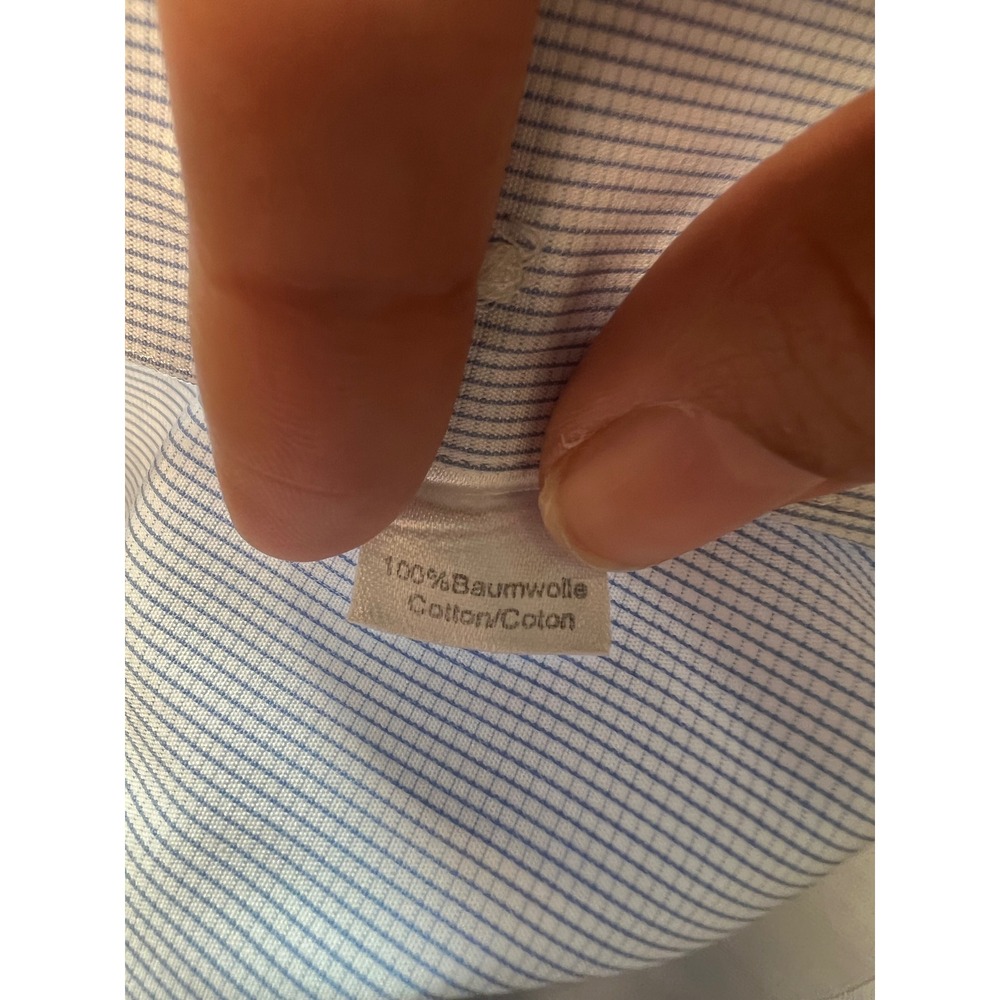 Ledbury Fine Shirting Mens 18 45cm Blue White Micro Stripe Button Down Shirt - Picture 6 of 7